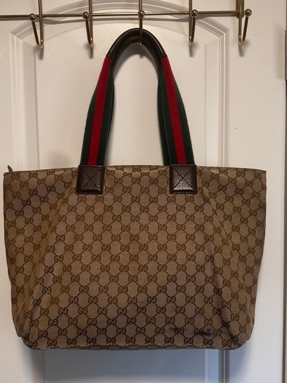 Gucci Brown GG Monogram Canvas Tote with Dark Brown Leather Patch - Picture 3 of 16